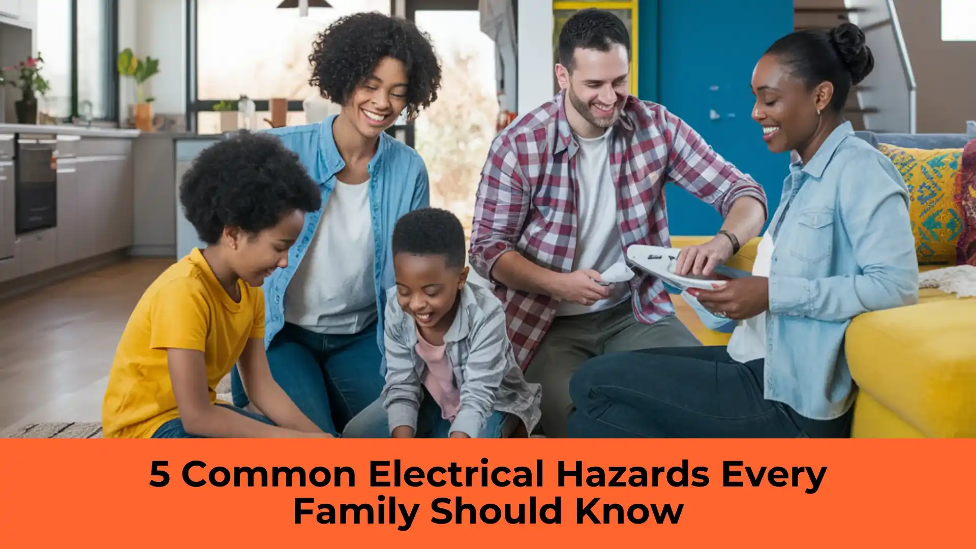 An infographic illustrating five common electrical hazards that families should be aware of for safety and prevention.